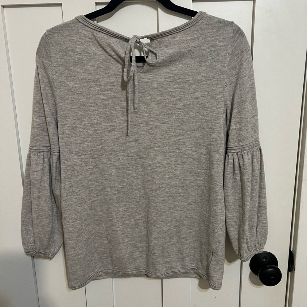 Ann Taylor Loft Wool Blend Gray Long Sleeve Lightweight Sweater Tie Back Medium
